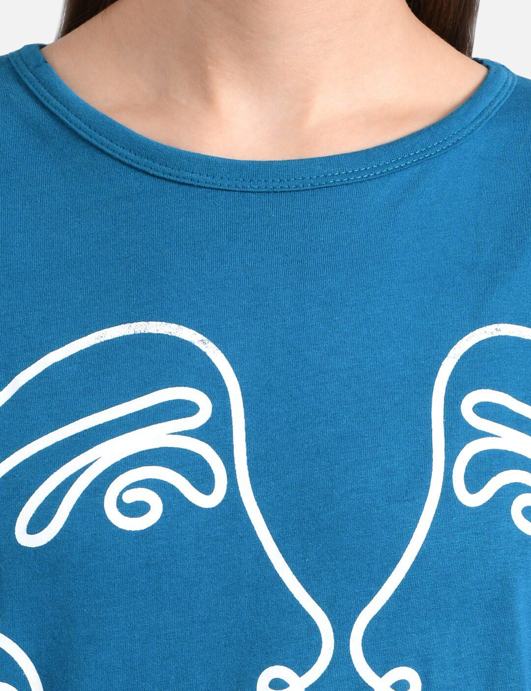 Kotty Women Blue Printed Round Neck T-shirt