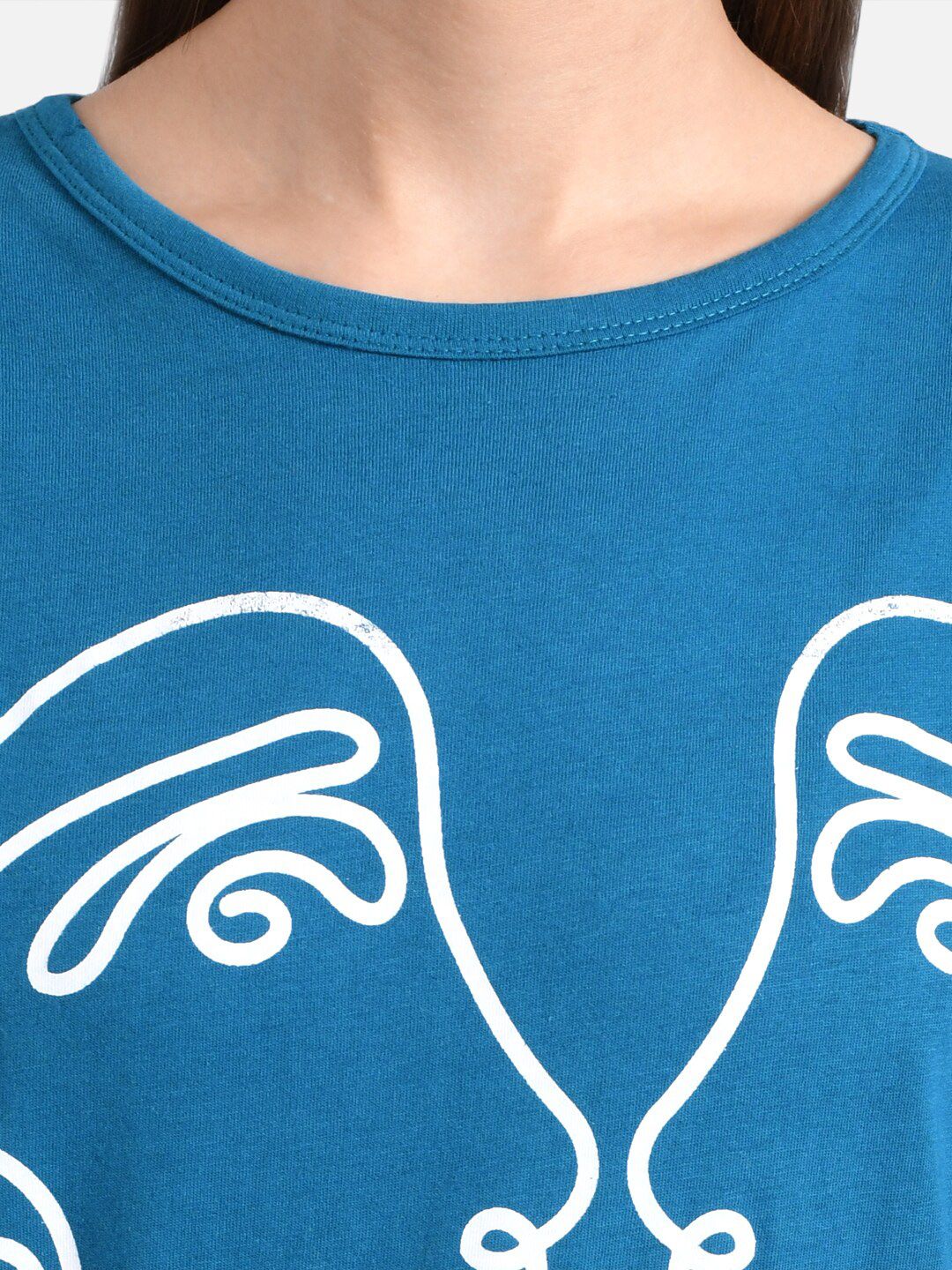 Kotty Women Blue Printed Round Neck T-shirt