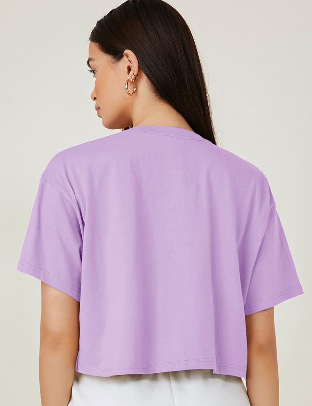 Kotty Printed Round Neck Crop Oversized T-shirt