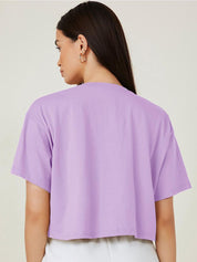 Kotty Printed Round Neck Crop Oversized T-shirt