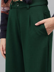 KOTTY BIZwear Women Green Relaxed Straight Leg Straight Fit High-Rise Easy Wash Pleated Trousers