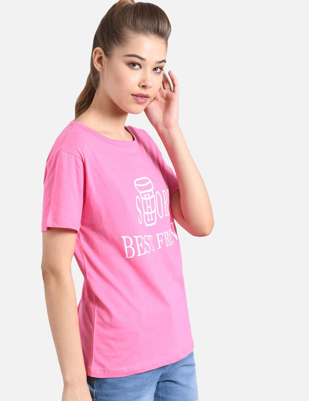 Kotty Women Pink Printed Round Neck T-shirt
