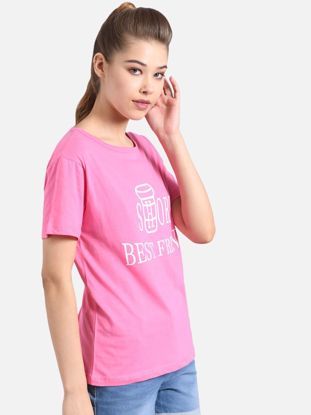 Kotty Women Pink Printed Round Neck T-shirt