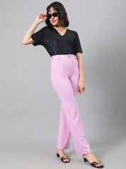 Kotty Women Purple Relaxed Straight Leg Fit High-Rise Easy Wash Trousers