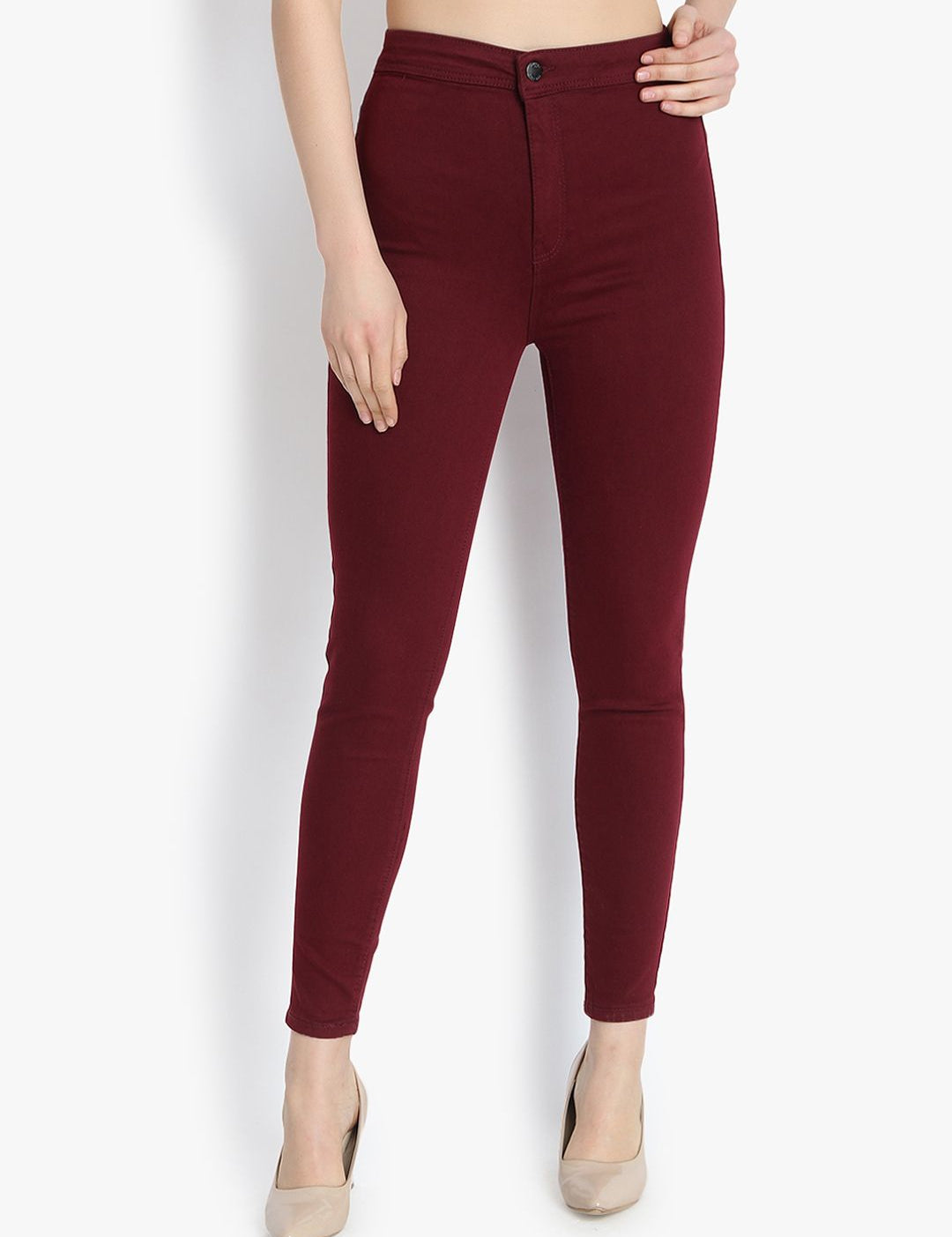 Kotty Women Maroon Skinny Fit High-Rise Clean Look Jeans