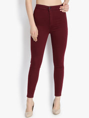 Kotty Women Maroon Skinny Fit High-Rise Clean Look Jeans