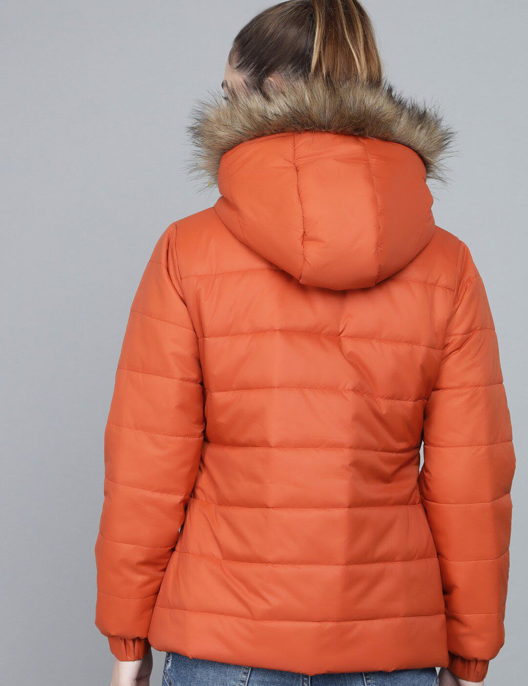 Kotty Women Orange Striped Lightweight Parka Jacket