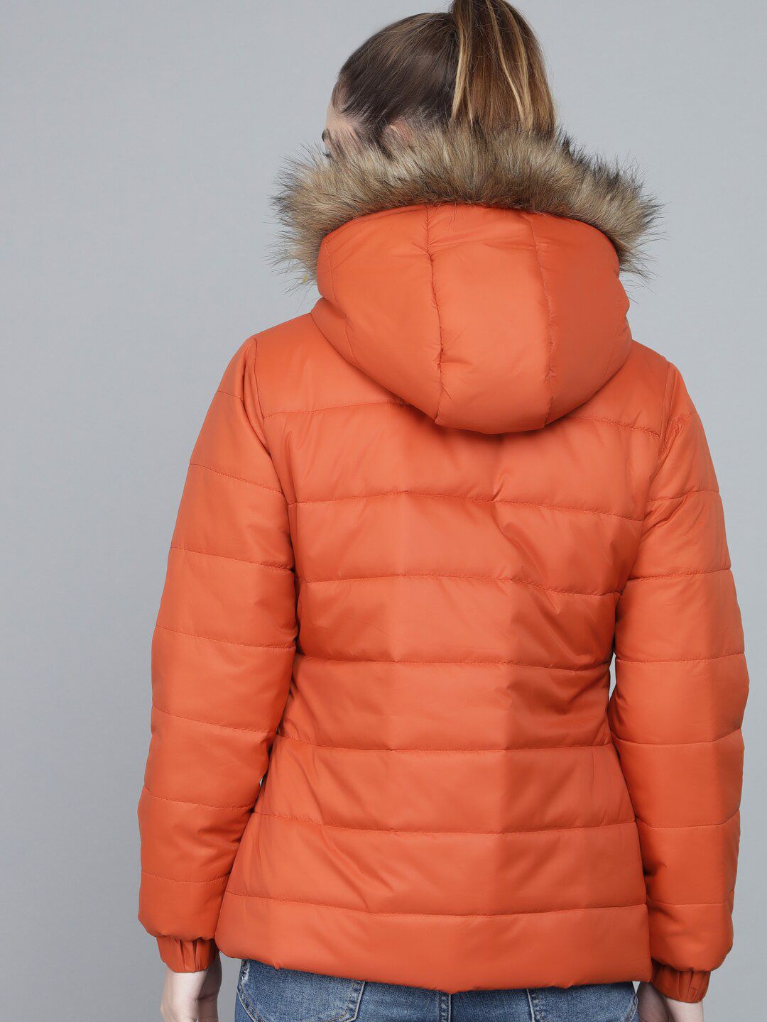 Kotty Women Orange Striped Lightweight Parka Jacket