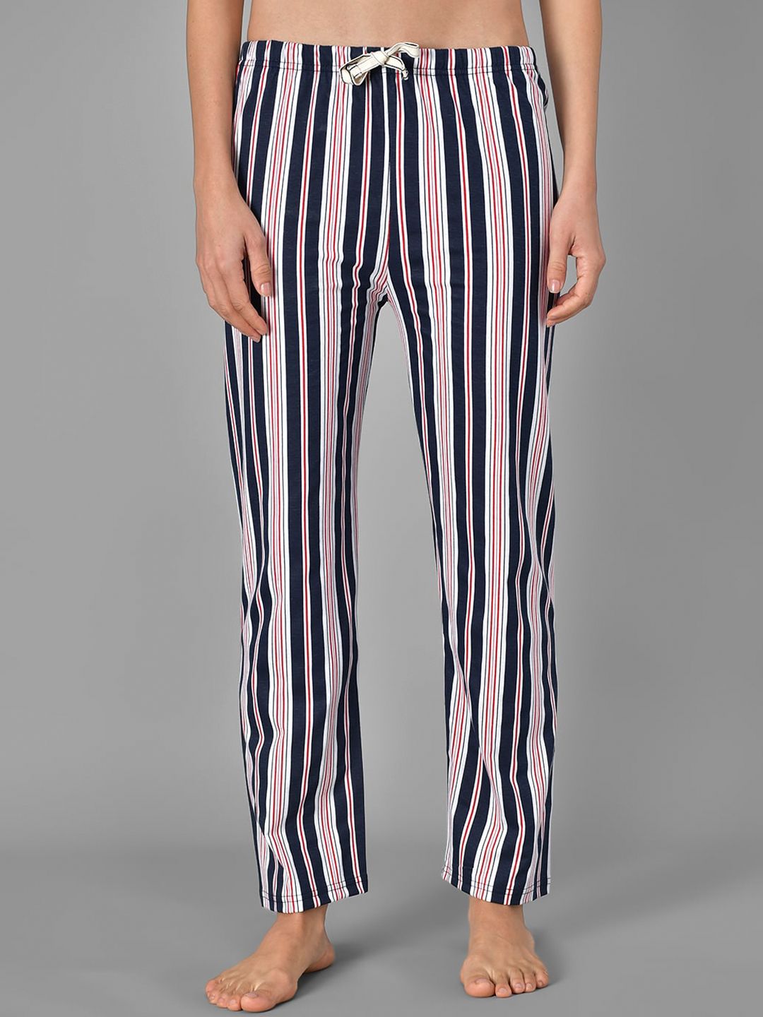 Kotty Women Blue & White Striped Night Suit