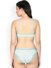 Kotty Women Grey And Sea Green Printed Lingerie Set KTTIW83