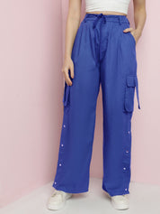 Kotty Women Relaxed Fit High-Rise Solid Cargos Trousers