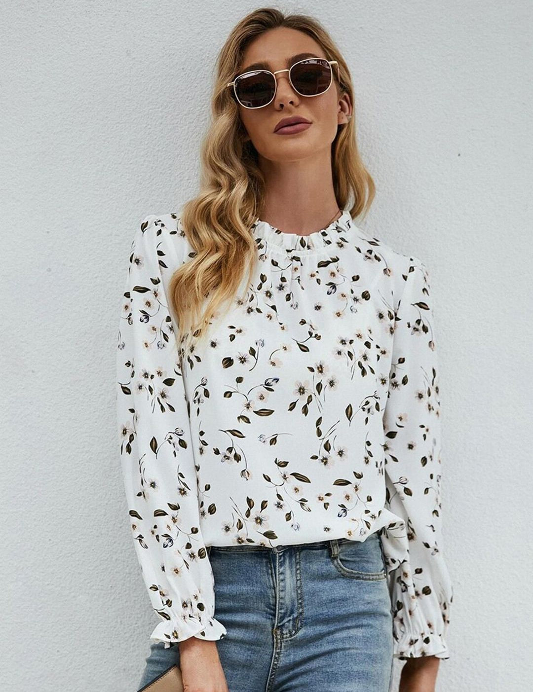 Kotty Women White Floral Print Crepe Top