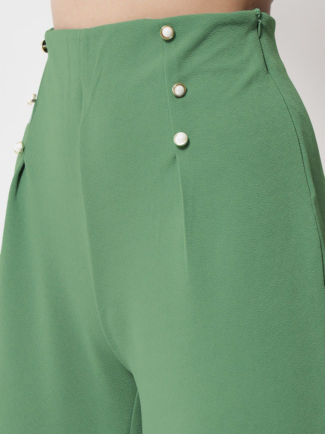 Kotty Women Green Relaxed Straight Fit High-Rise Easy Wash Pleated Trousers