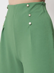 Kotty Women Green Relaxed Straight Fit High-Rise Easy Wash Pleated Trousers