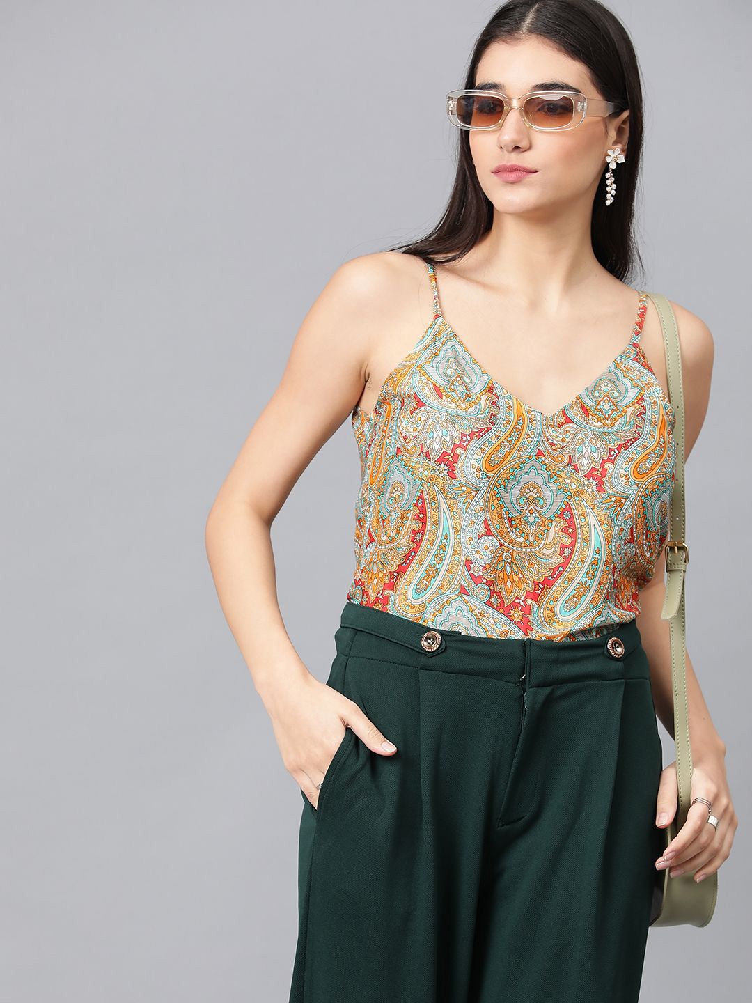 Kotty Ethnic Motifs Printed Sleeveless Crepe Top