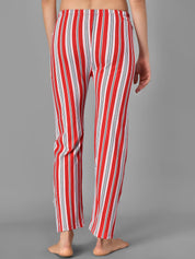 Kotty Women Red & White Striped Night Suit