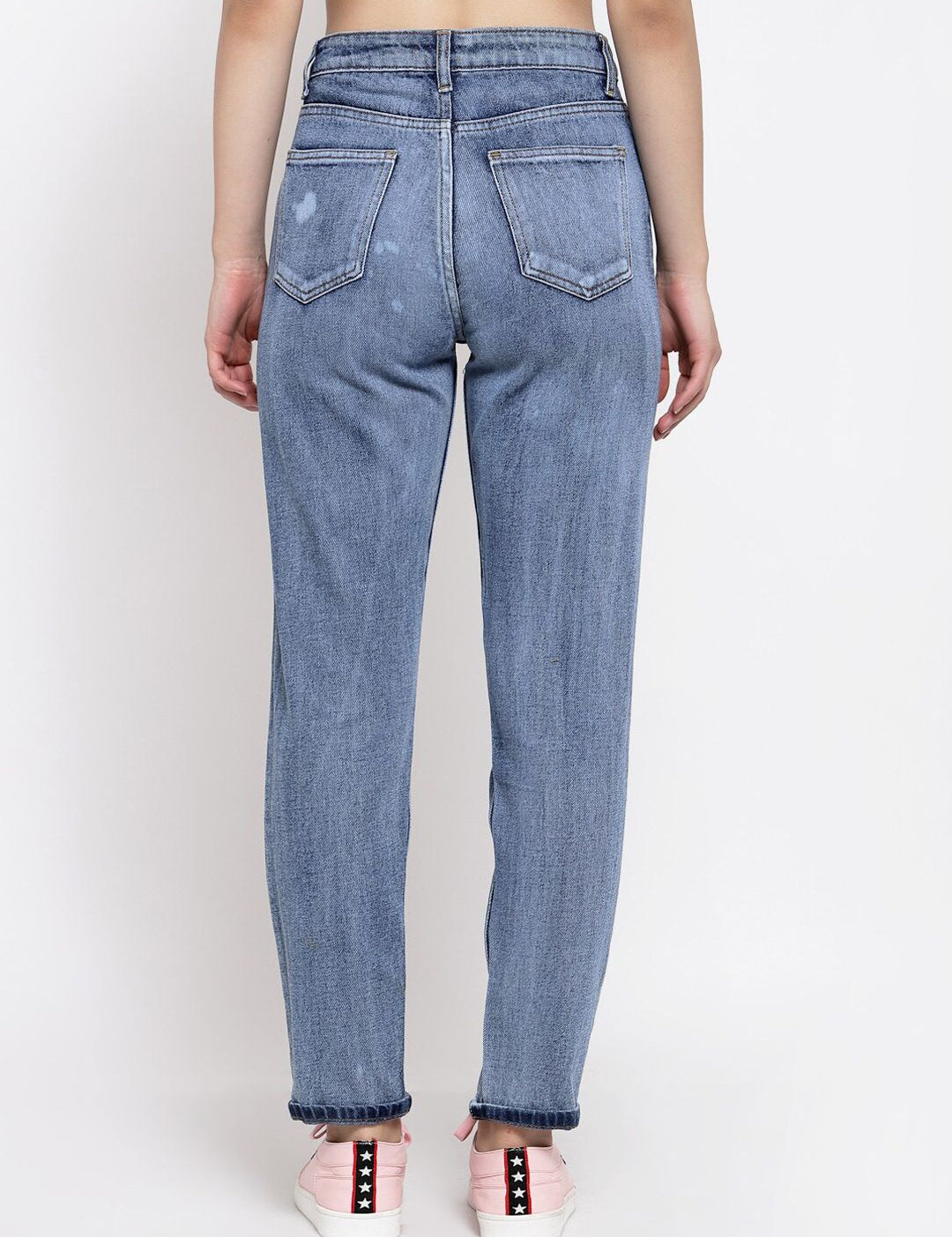 Kotty Women Blue Boyfriend Fit High-Rise Highly Distressed Heavy Fade Jeans