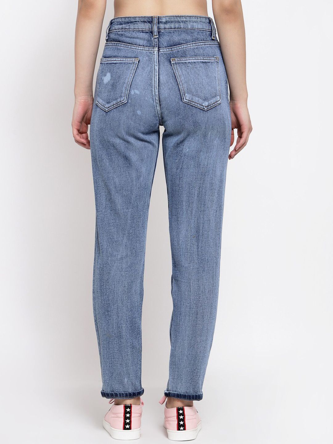 Kotty Women Blue Boyfriend Fit High-Rise Highly Distressed Heavy Fade Jeans