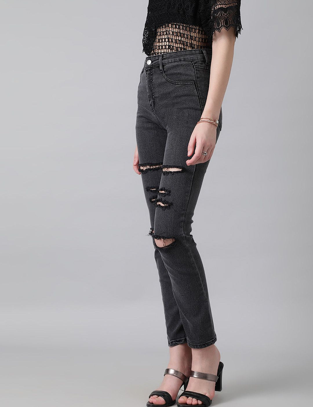 Kotty Women Slim Fit High-Rise Slash Knee Stretchable Jeans