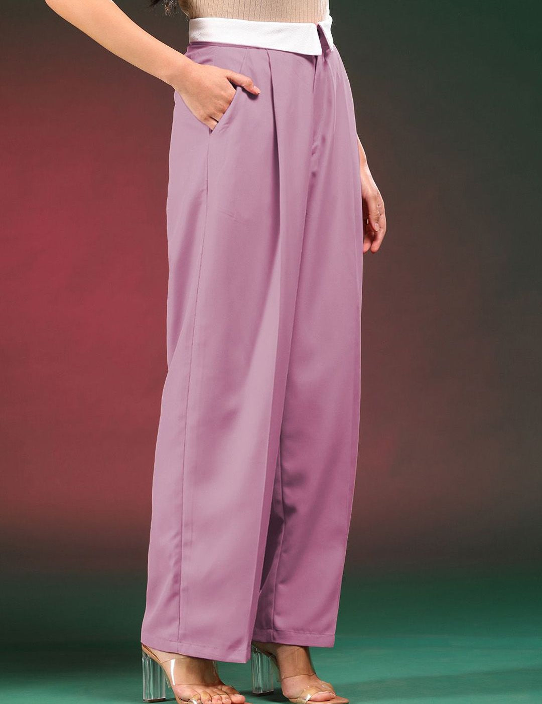 Kotty Women Straight Fit High-Rise Easy Wash Pleated Trousers