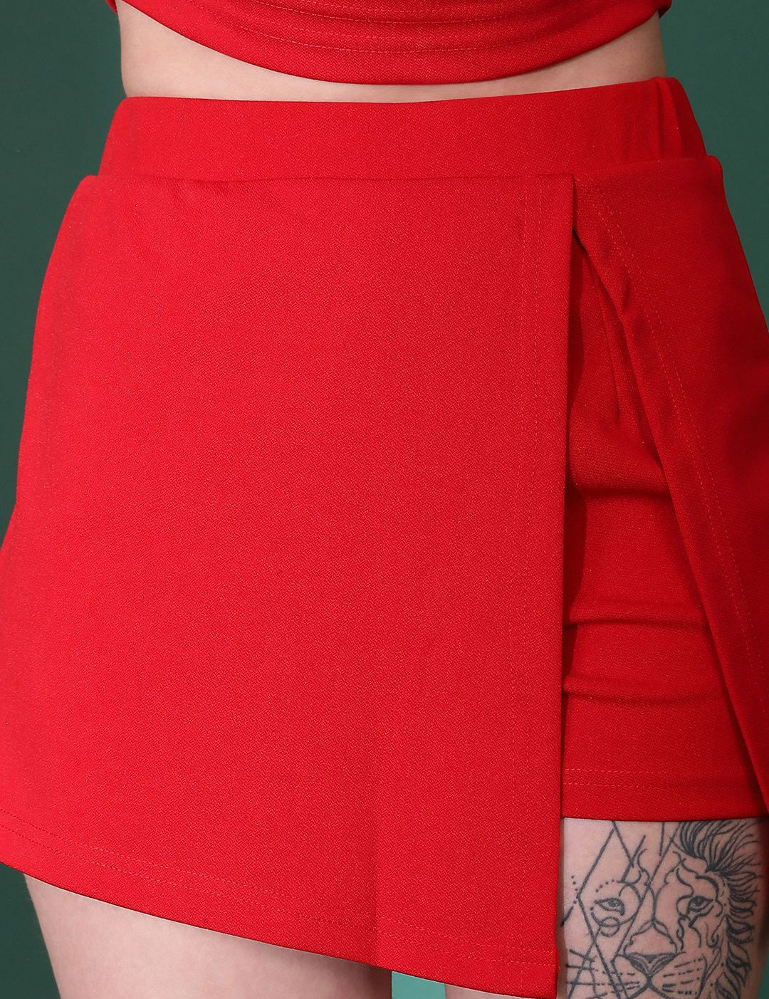 Kotty Red Round Neck Top With Skirt 