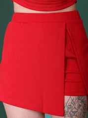 Kotty Red Round Neck Top With Skirt 