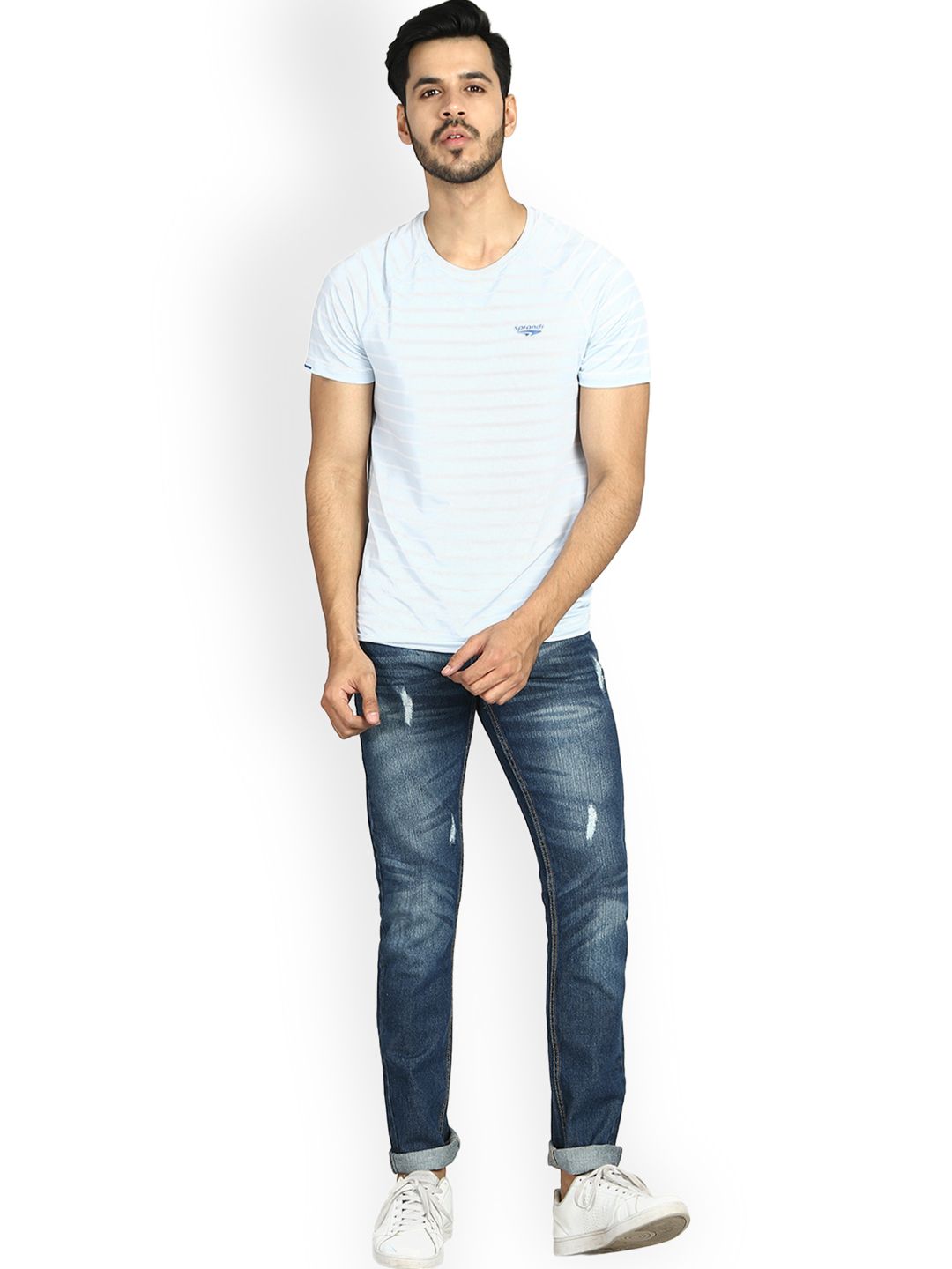 Kotty Men Blue Slim Fit Mid-Rise Low Distress Stretchable Jeans