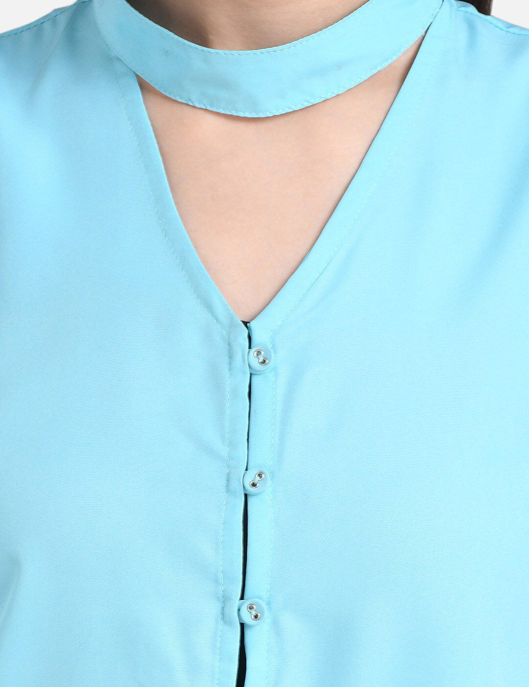 Kotty Women Turquoise Blue Solid Pure Cotton Top