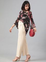 Kotty Women Beige Relaxed Straight Leg Fit High-Rise Easy Wash Pleated Parallel Trousers