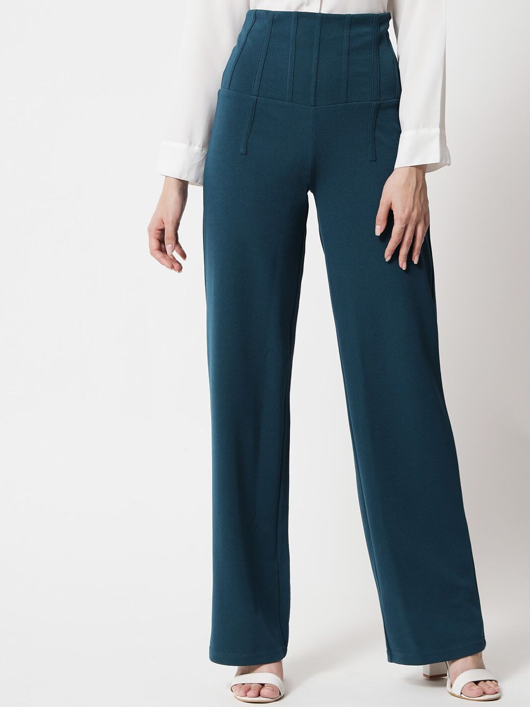 Kotty Women Teal Relaxed Straight Fit High-Rise Trouser