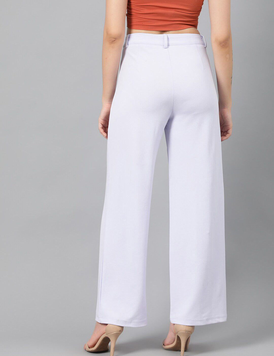 Kotty Women White Relaxed Straight Leg Fit High-Rise Easy Wash Pleated Parallel Trousers