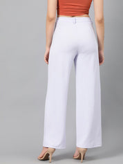 Kotty Women White Relaxed Straight Leg Fit High-Rise Easy Wash Pleated Parallel Trousers