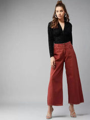 Kotty Women Jean Flared High-Rise Stretchable Cotton Jeans