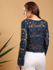 Kotty Women Crochet Heart Crop Cotton Top