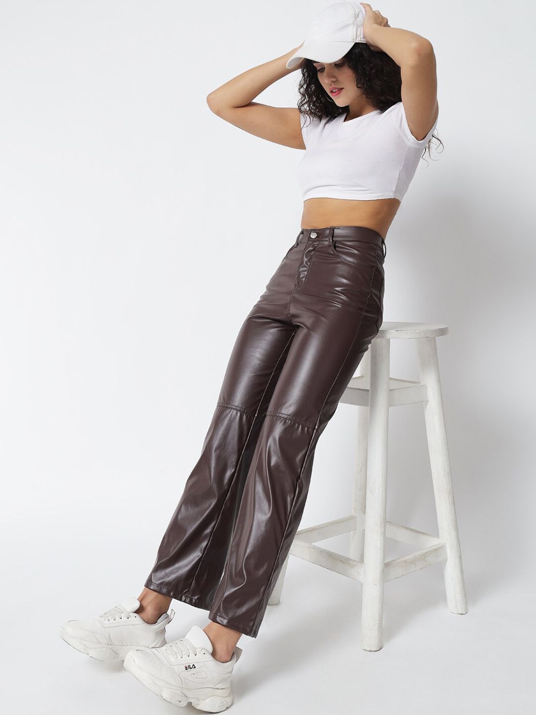 Kotty Women Brown Relaxed Straight Fit Parallel Trousers