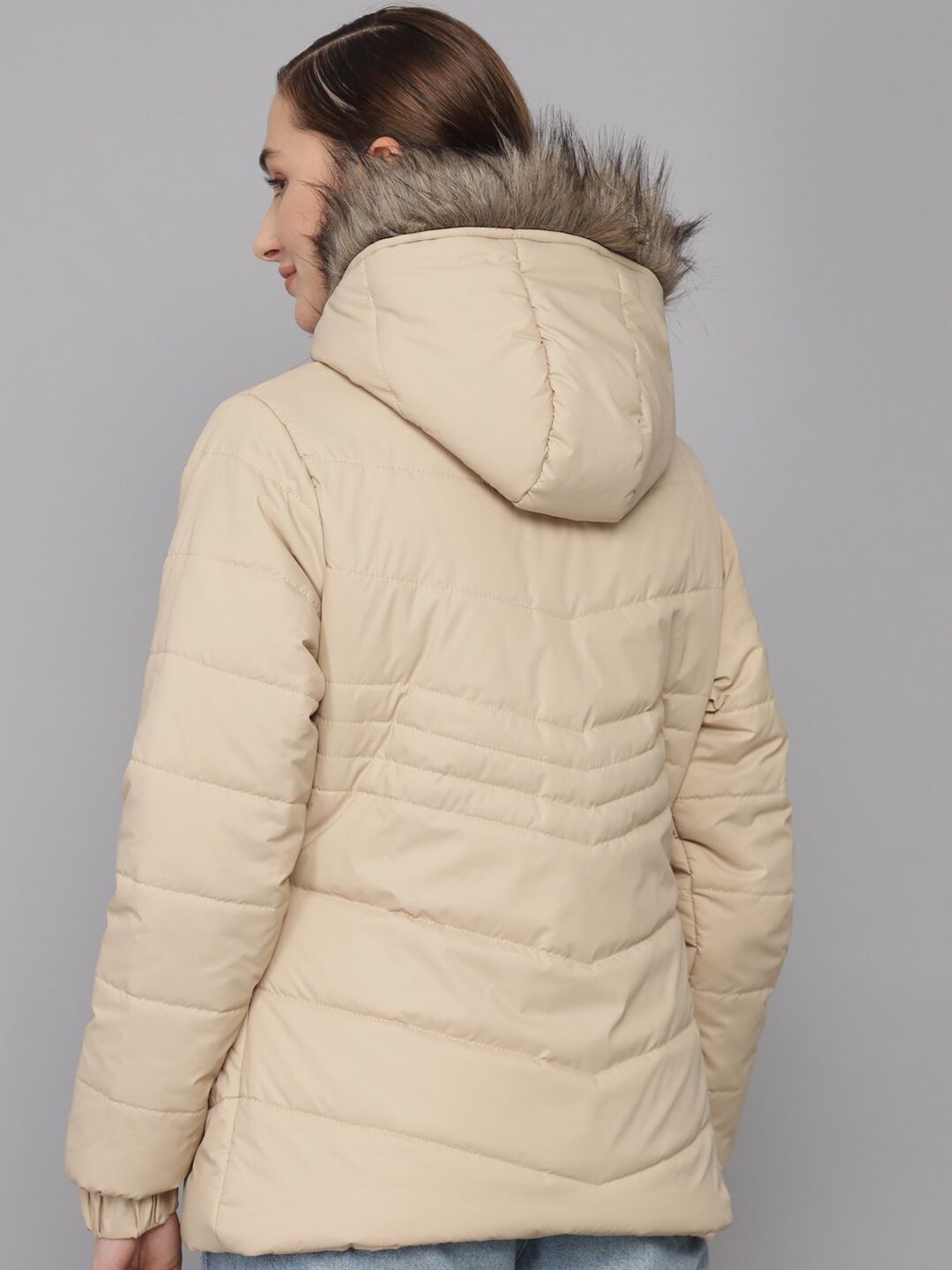 Kotty Women Beige Solid Longline Puffer Jacket