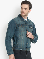 Kotty Men Blue Solid Denim Jacket