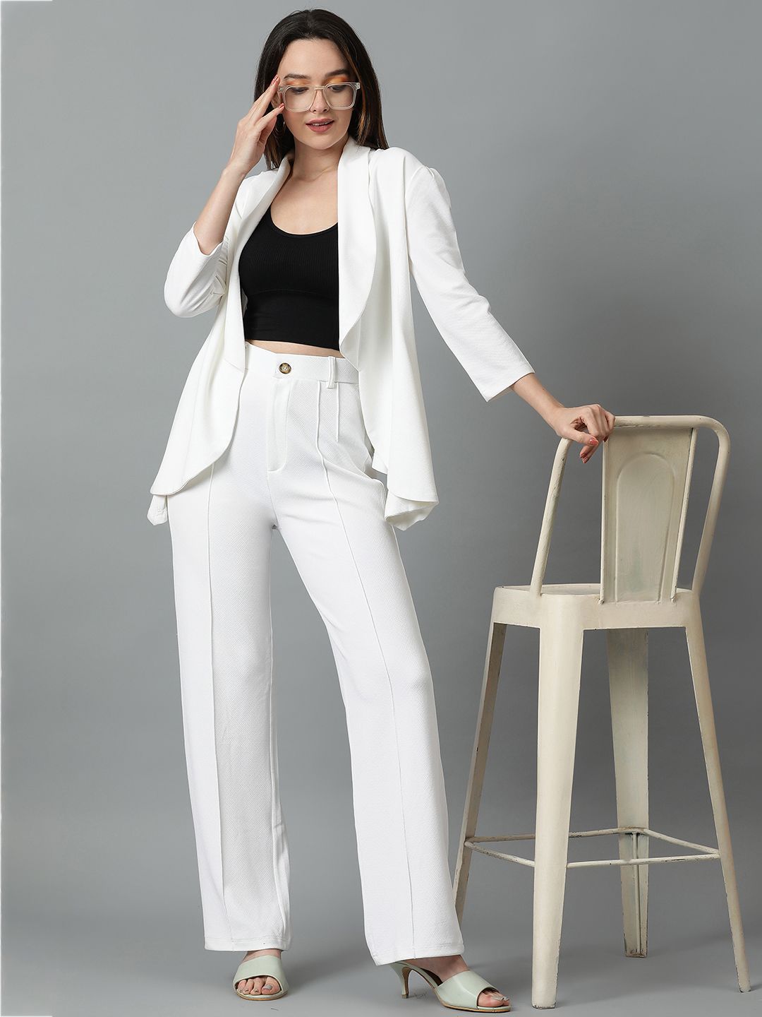 Kotty White Shawl Neck Blazer & Trousers