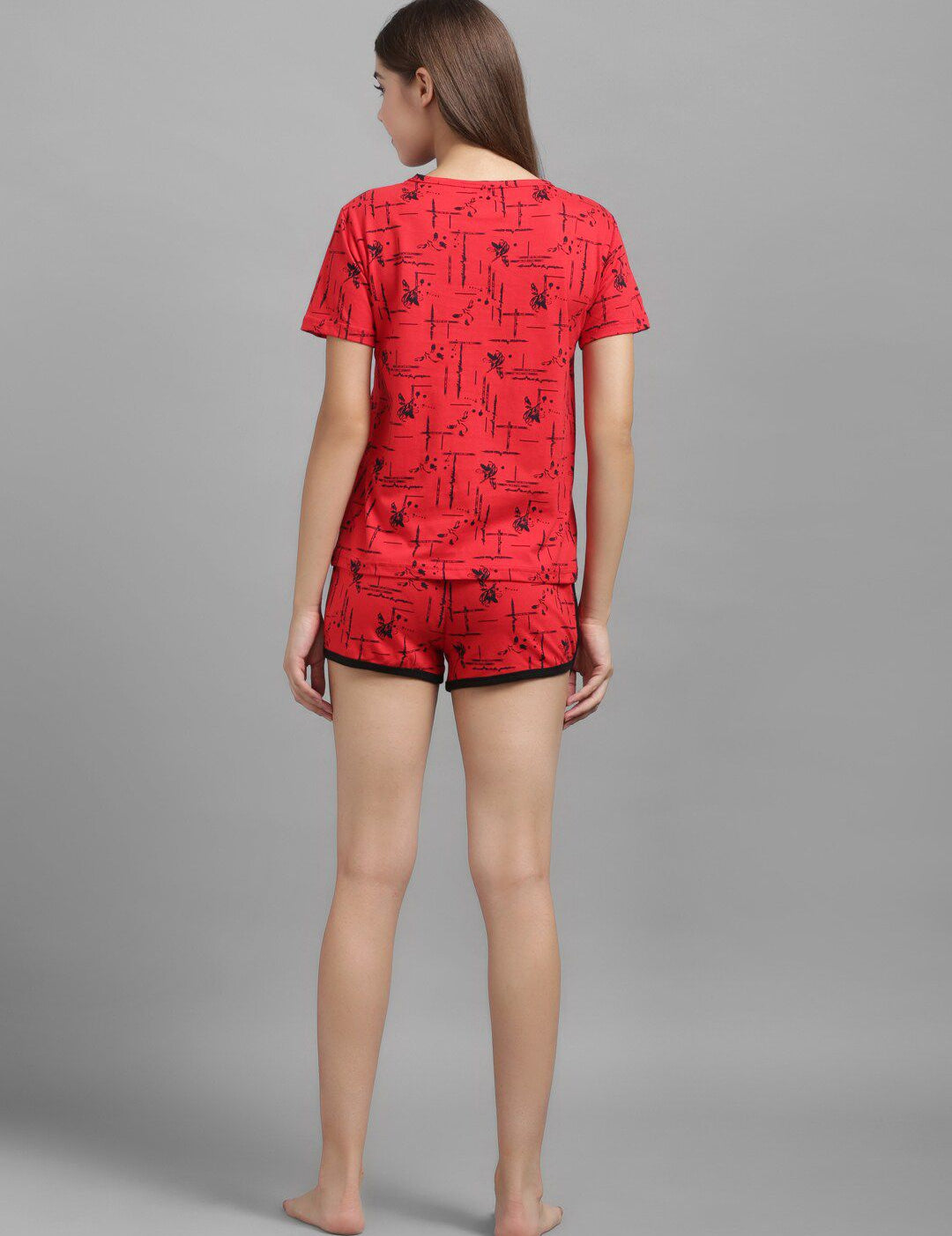 Kotty Women Red & Black Printed Night suit