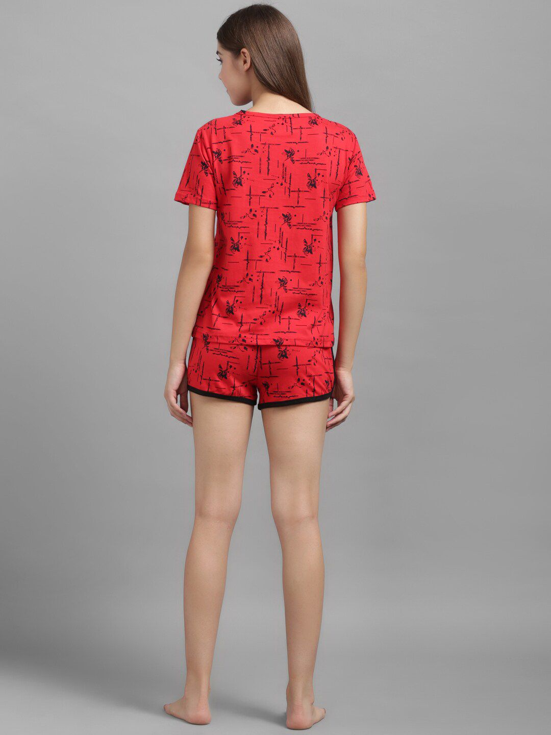 Kotty Women Red & Black Printed Night suit