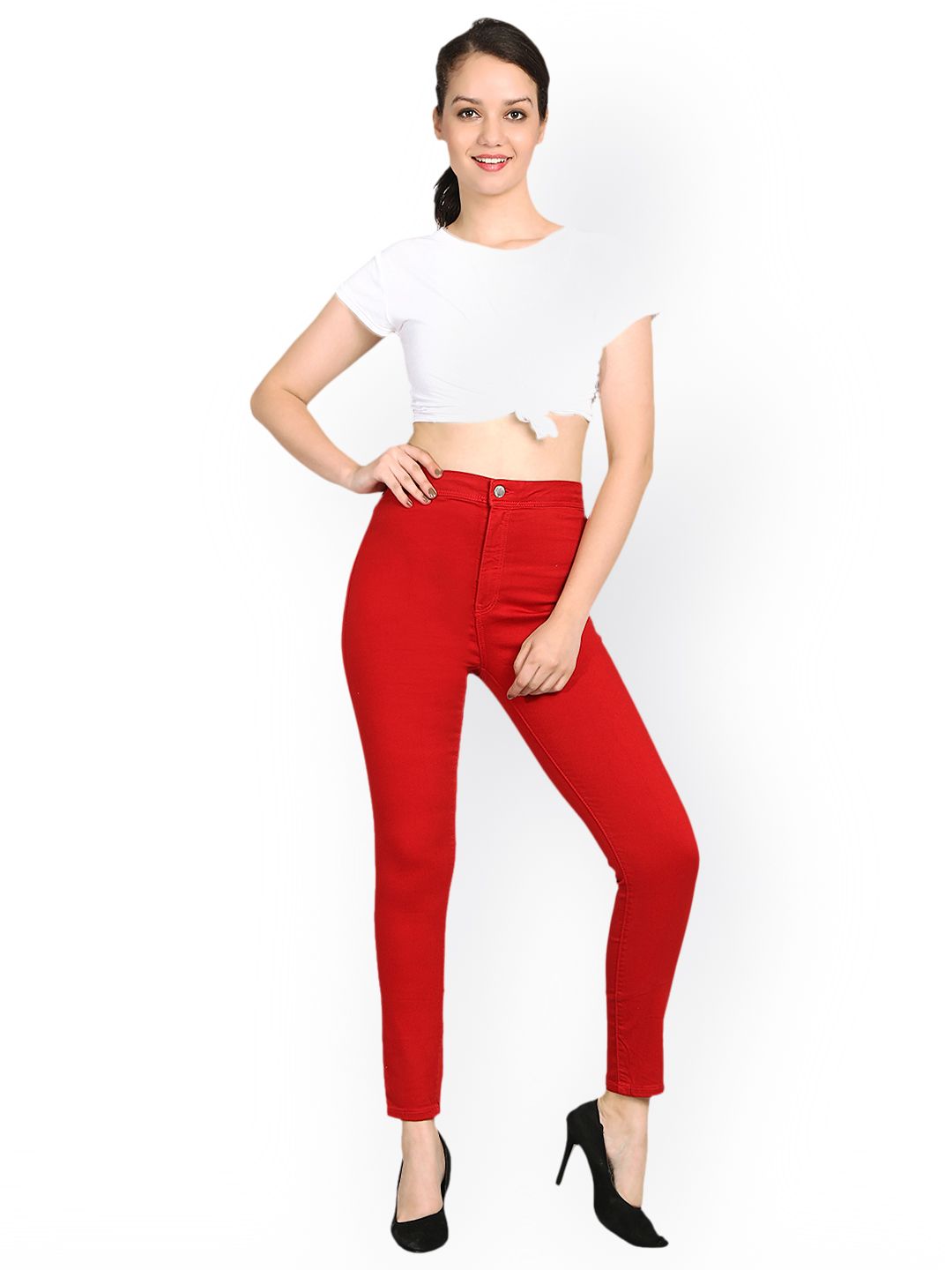 Kotty Women Red Skinny Fit High-Rise Clean Look Stretchable Jeans