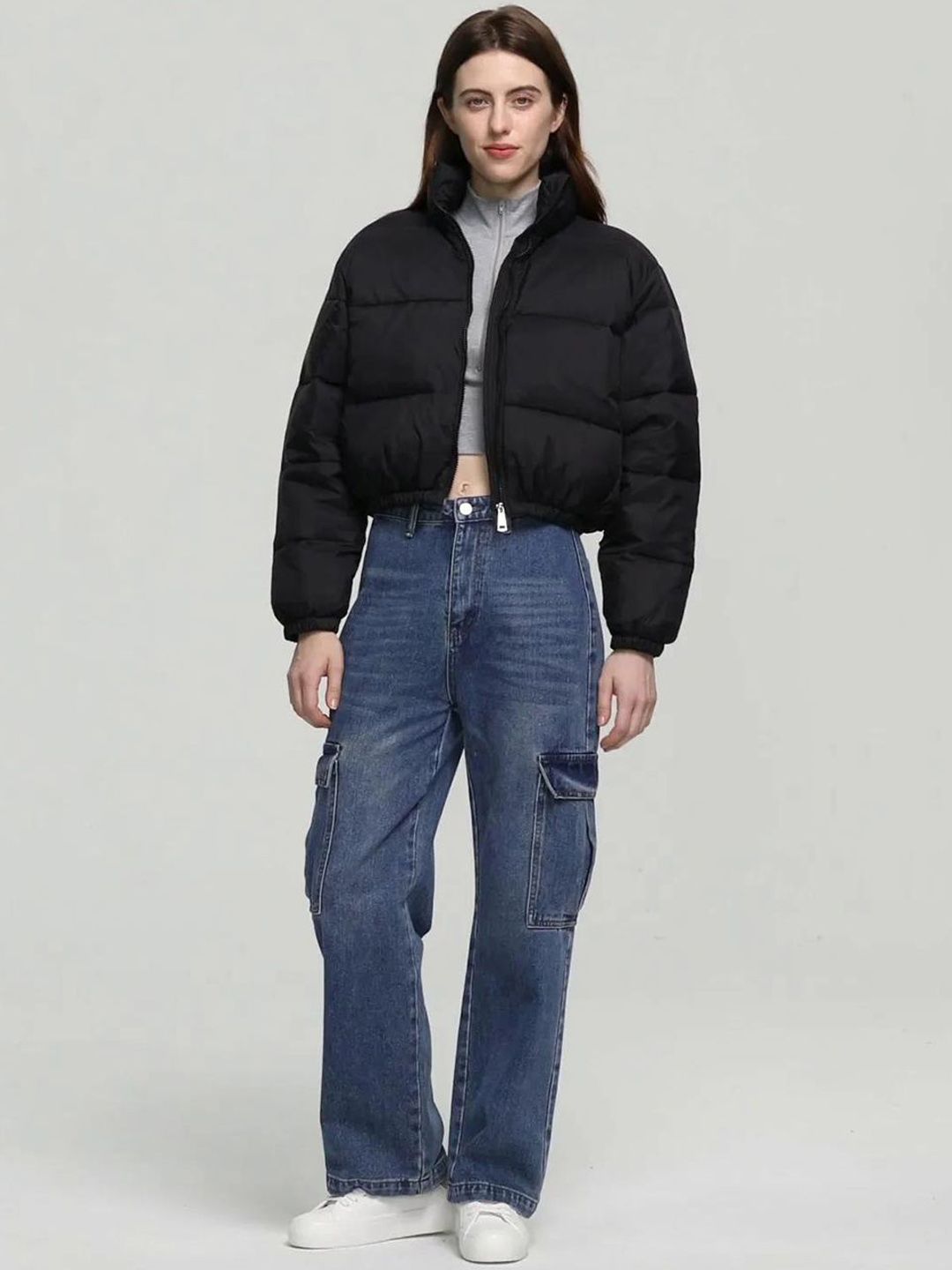 Kotty Women winters Striped Crop Puffer Jacket