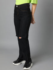 Kotty Women Jean Straight Fit High-Rise Slash Knee Cotton Stretchable Jeans