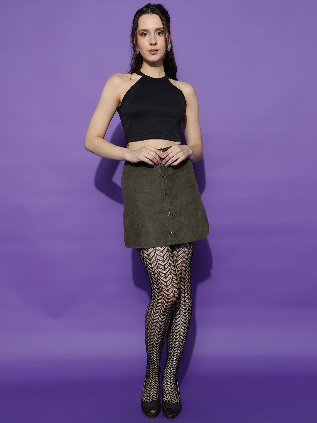 KOTTY Basics Halter Neck Ribbed Cotton Fitted Crop Top