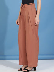 Kotty Women Relaxed Straight Fit High-Rise Easy Wash Pleated Trousers