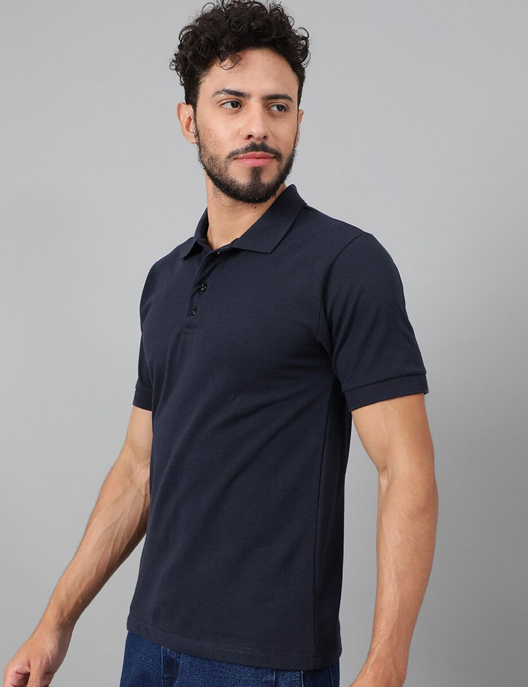 Kotty Navy Blue Polo Collar Cotton T-shirt