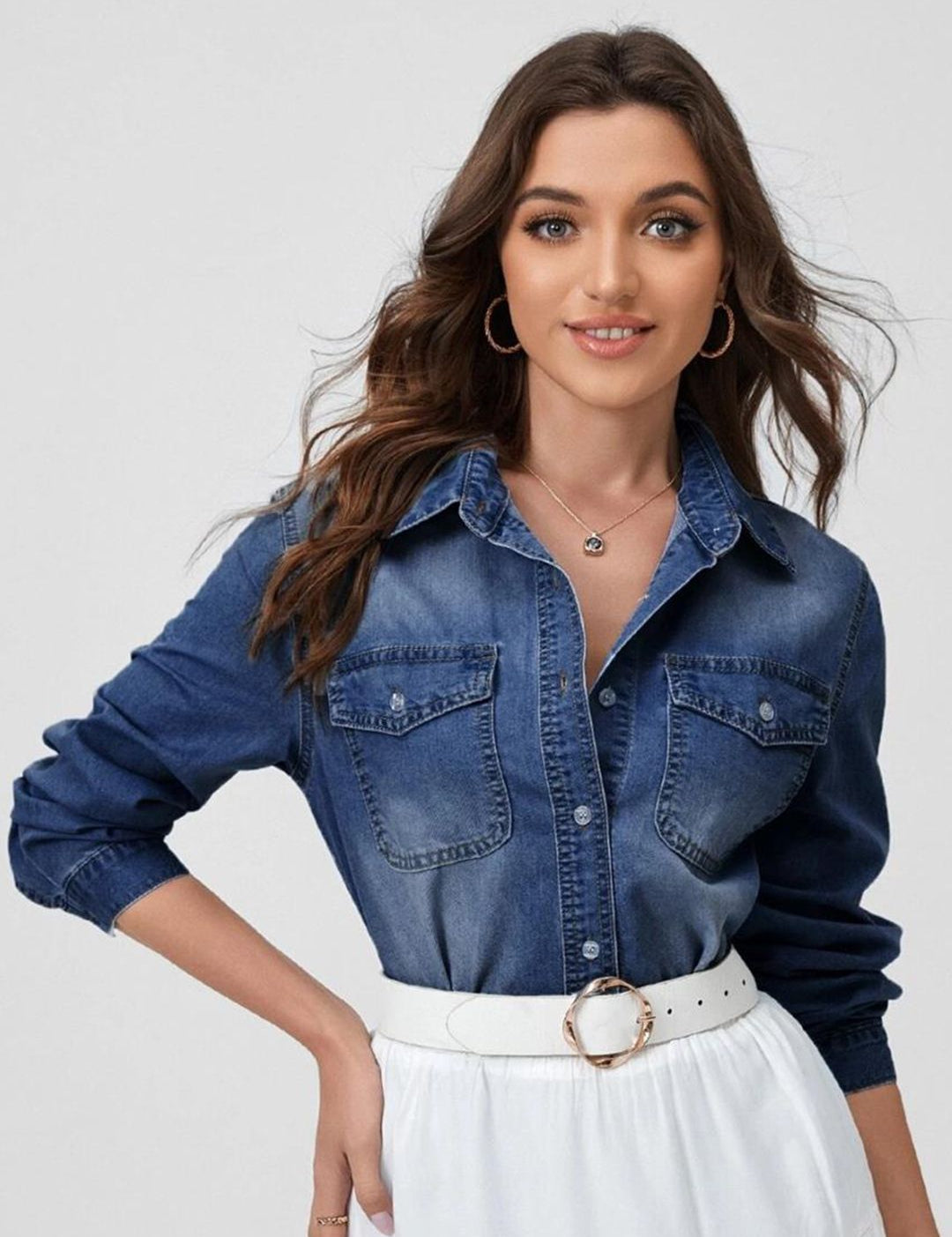 Kotty Blue Relaxed Faded Spread Collar Casual Shirt