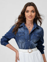 Kotty Blue Relaxed Faded Spread Collar Casual Shirt