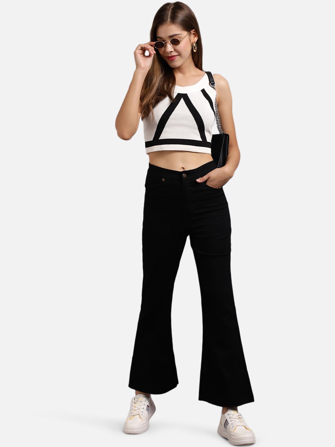 Kotty Women Black Flared High-Rise Clean Look Bootcut Jeans