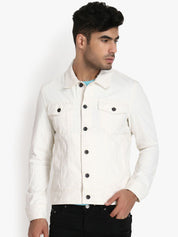 Kotty Men White Solid Denim Jacket 